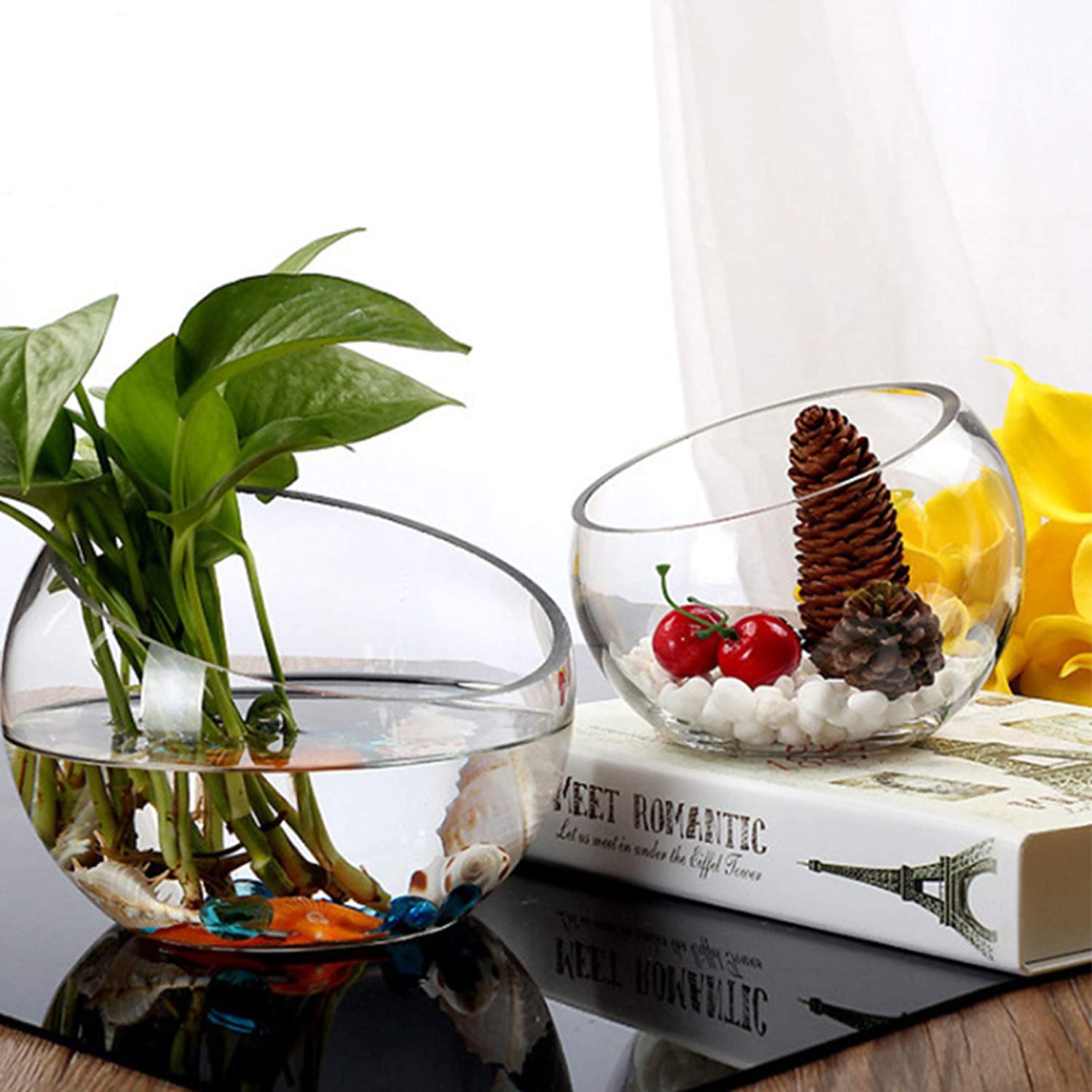 Tigela de vidro transparente com corte inclinado de vidro para frutas e vegetais03