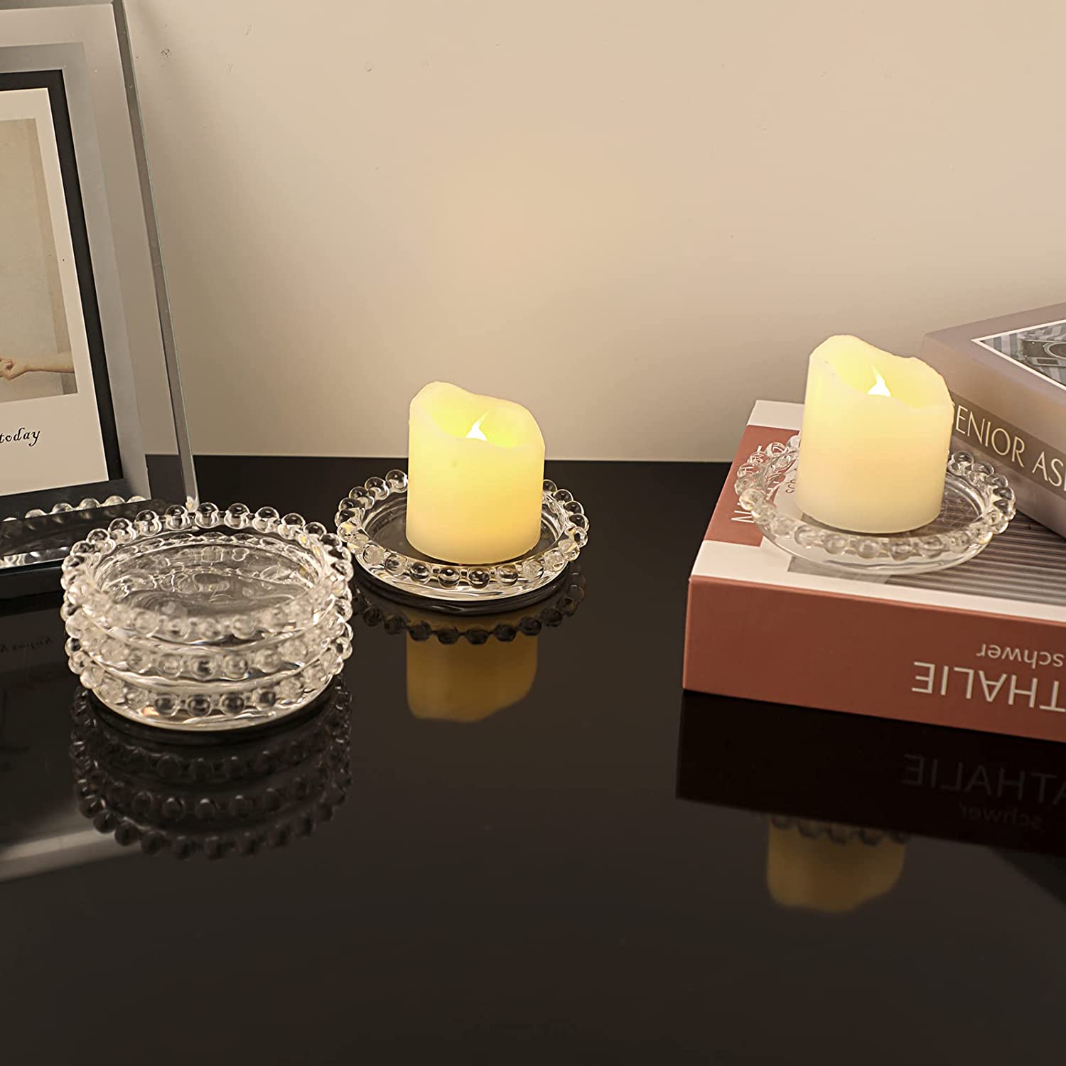 Clear Glass Candle Plates 3 Inch Transparent Glass Candle Coaster Holder Small Round Candle Trays02