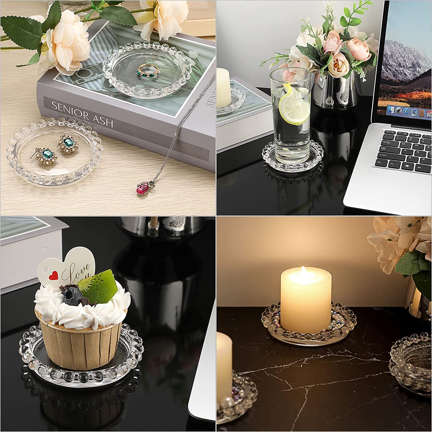 Clear Glass Candle Plates 3 Inch Transparent Glass Candle Coaster Holder Small Round Candle Trays05