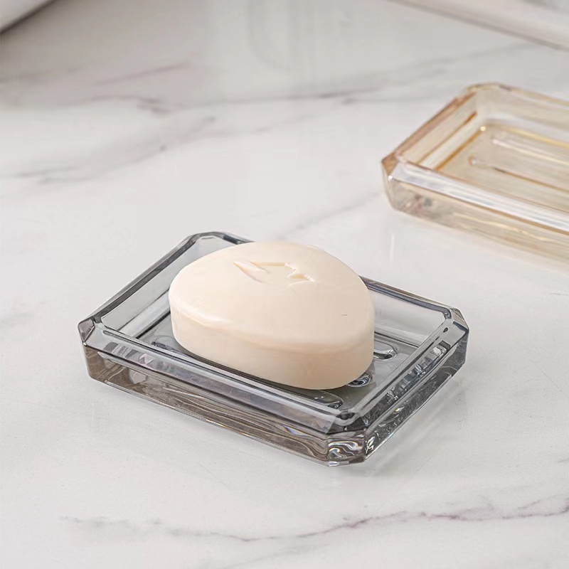 Boîte à savon personnalisée en verre, décoration de vanité domestique, plat en verre transparent 03