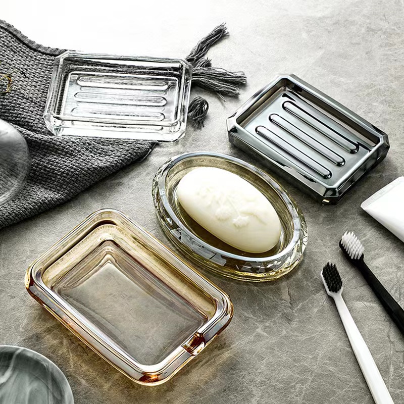Caixa de vidro de sabão personalizada para decoração de vaidade doméstica prato de vidro transparente04