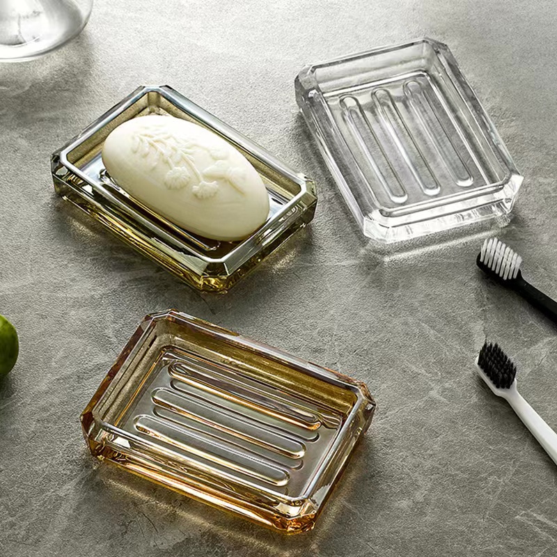 Персонализирана стъклена кутия за сапун Домакинска суета Декорация Прозрачен стъклен съд06