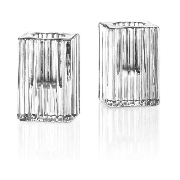 Decorative clear pillar candlestick holders lucite Clear Glass Tealight Cuboid candle holders02