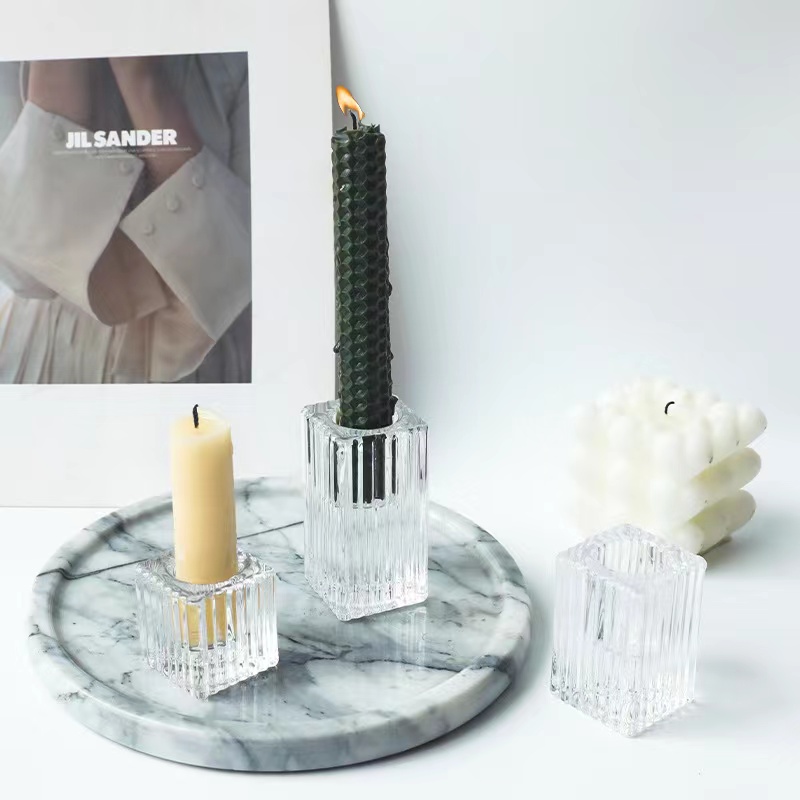 Decorative clear pillar candlestick holders lucite Clear Glass Tealight Cuboid candle holders06