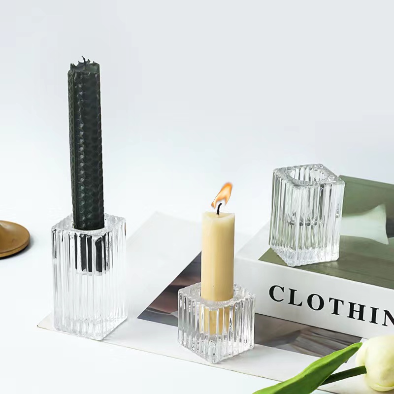 ແທ່ງທຽນໄຂປະດັບທີ່ຊັດເຈນ lucite Clear Glass Tealight Cuboid candle holders07