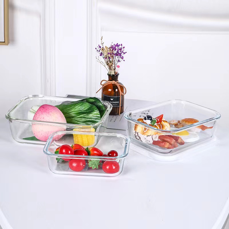 Գործարանային վաճառք Rectangle Glass Food Prep Containers Glass Storage Container03