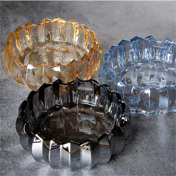 High Quality Antique Clear Flower Round Crystal smokeless glass ashtray03