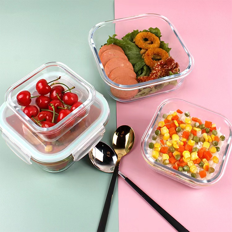 भोजन के लिए उच्च गुणवत्ता वाला स्पष्ट चौकोर कांच का कटोरा खाद्य भंडारण कंटेनर01