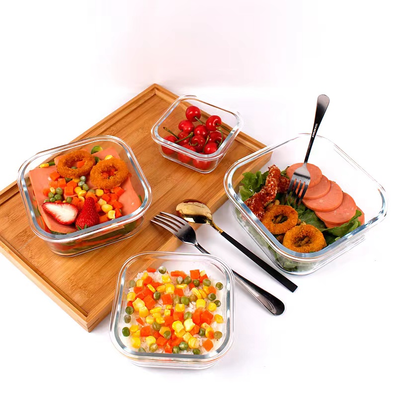 Kiváló minőségű átlátszó négyzet alakú üvegtál ételtároló edények élelmiszerekhez05