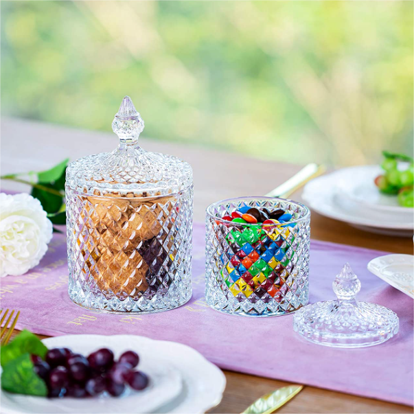 Tarros de dulces decorativos para el hogar, tarros de cristal para dulces, caja de almacenamiento de vidrio lujo05