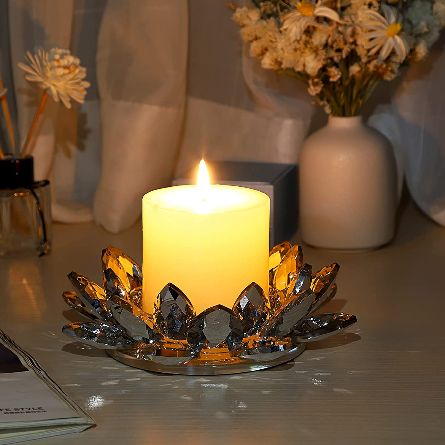 Лидер продаж, пустое стекло премиум-класса, цветок лотоса, чашка для свечей, прозрачное стекло, подсвечники для свечей Wax03