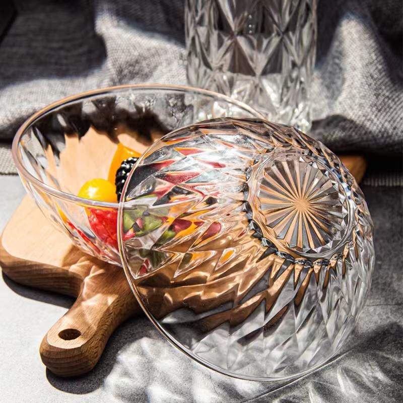 Japansk stil cirkulär isbergsglasskål Transparent Sallad Fruktsoppskål02