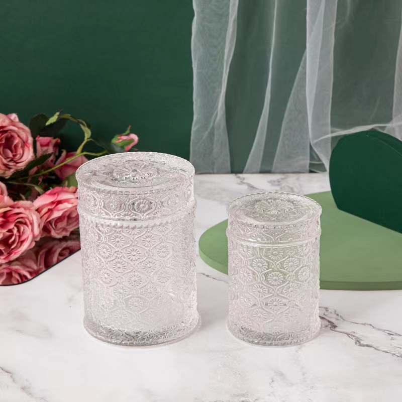 Луксузна цилиндрична стаклена тегла за свеќи или стаклена чашка со капаци на големо02
