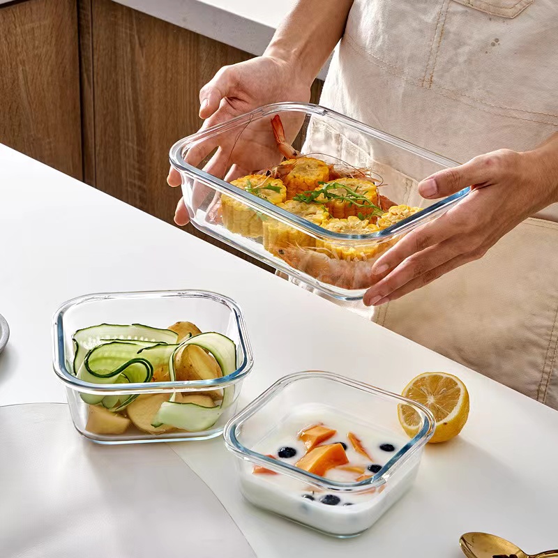 Правоугаона стаклена посуда за храну у минималистичком стилу Кутија за складиштење хране05