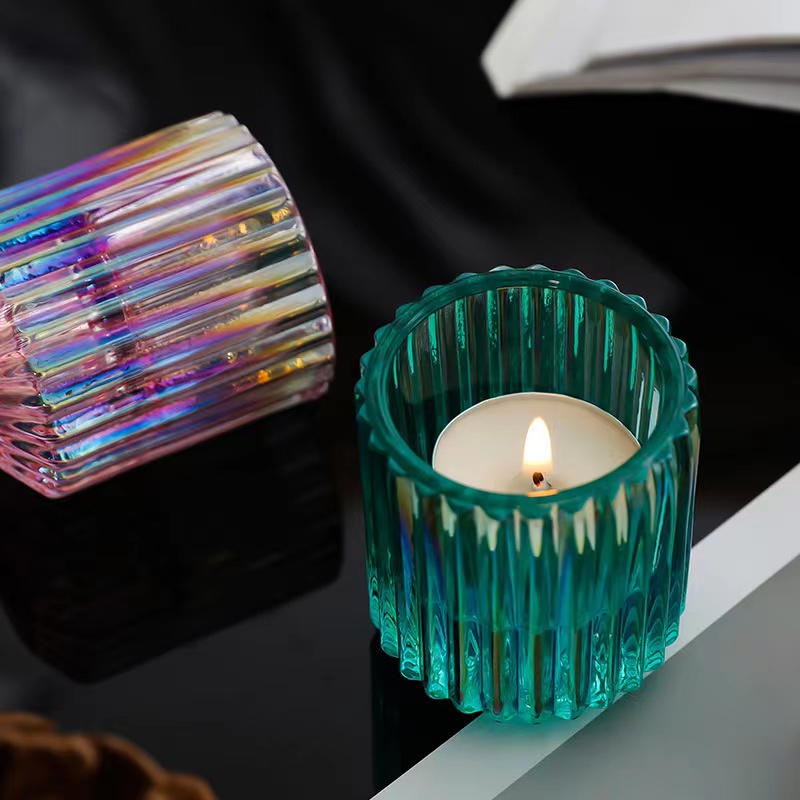 Dryžuotas stiklinis arbatos šviesos žvakių laikiklis, naudojamas vestuvių vakarienei, vestuvėms, gimtadieniui ir namų dekoravimui03