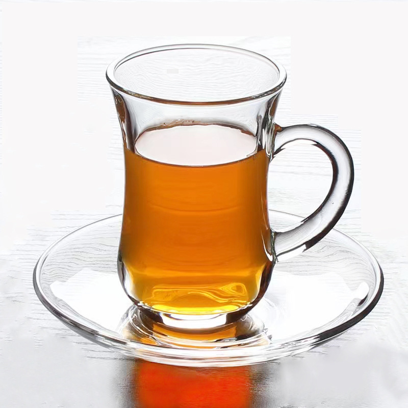 Sklenené šálky na čaj Espresso v tureckom štýle s rúčkami01