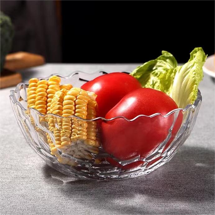 Xwarinên Xwarinê yên Xwarinê Ji Glass Embossed Vegetable Fruit Seletate Bowls Glass Transparent02