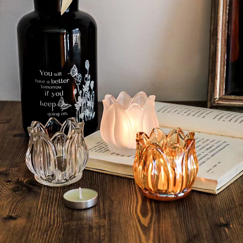 Весільний декор Прозорі скляні підсвічники для чайних свічок Прозорі скляні підсвічники для чайних свічок «Тюльпан» 06