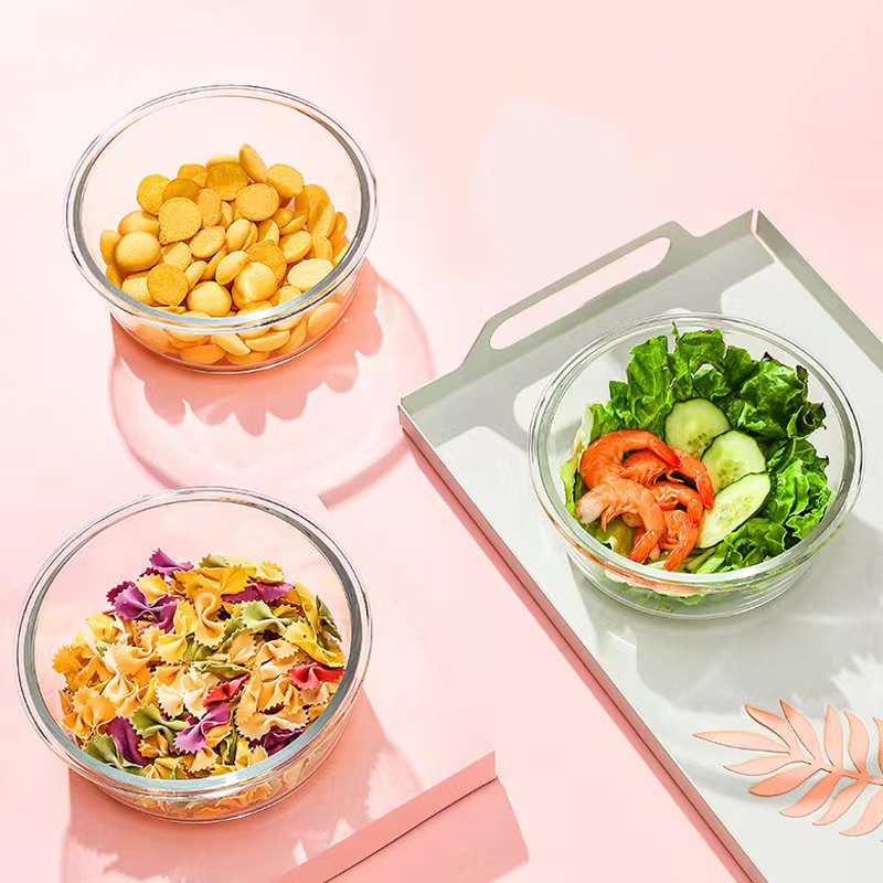 Veleprodaja okruglih prozirnih posuda za hranu Staklena zdjela za miješanje salate za pohranu hrane01